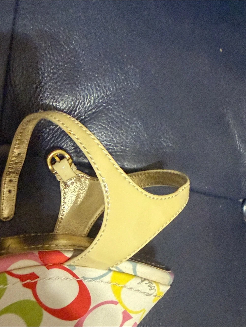 Coach Cream Patent Leather Slingback Sandals with Multicolor Insole